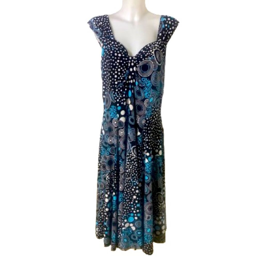 Pretty Woman Retro 60’s 70’s Indie Black Blue White Patterned Midi Dress XL